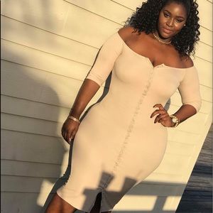 Nude Button Up Midi Dress